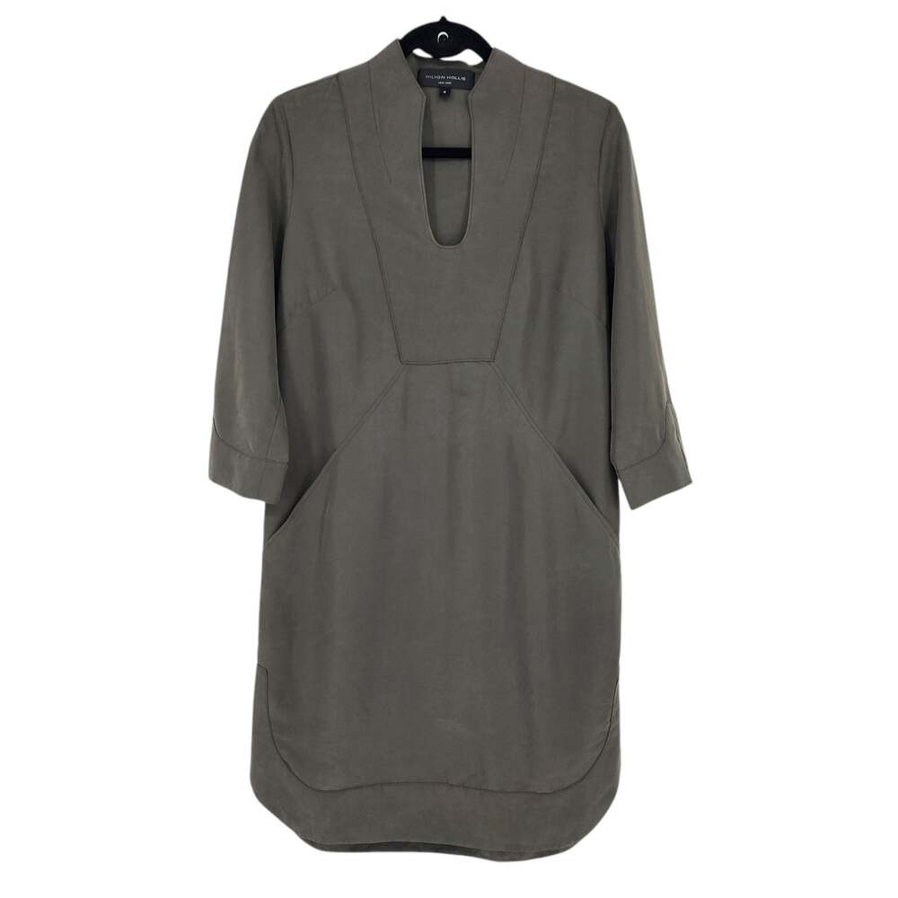 HILTON HOLLIS 3/4 Sleeve Shift Dress Shirttail Knee Length Designer Green Size 4